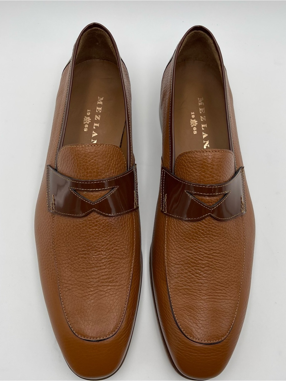 Mezlan SZ 14M Camel Tonal Contrast Pebble Leather Classic Penny Loafer-MSRP $425